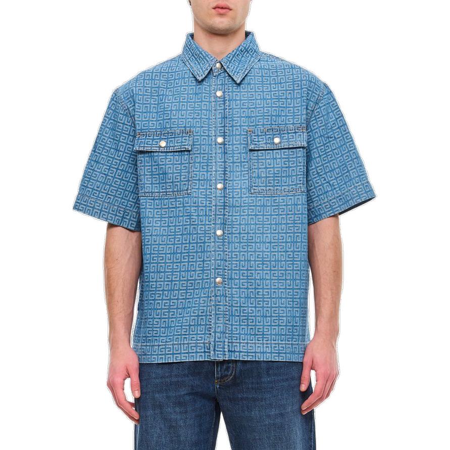 Givenchy Short Sleeve Boxy Fit Denim Shirt BM60WZ50P9-452