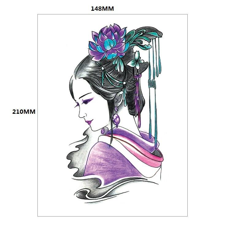 Traditionelle schöne Frau Charakter Tränen Geisha Farbe Wasser Transfer Blume Arm Anti-Real Tattoo Aufkleber Tattoo