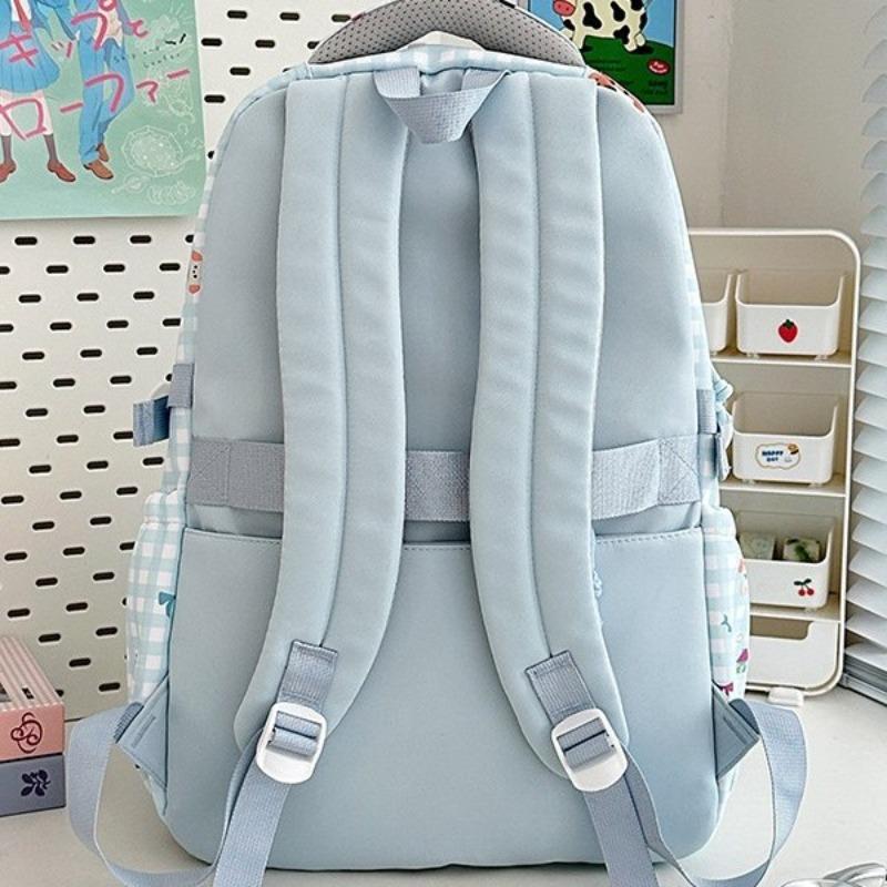 New high-value, fresh and sweet plaid cute cartoon backpack, lightweight backpack for junior high school students