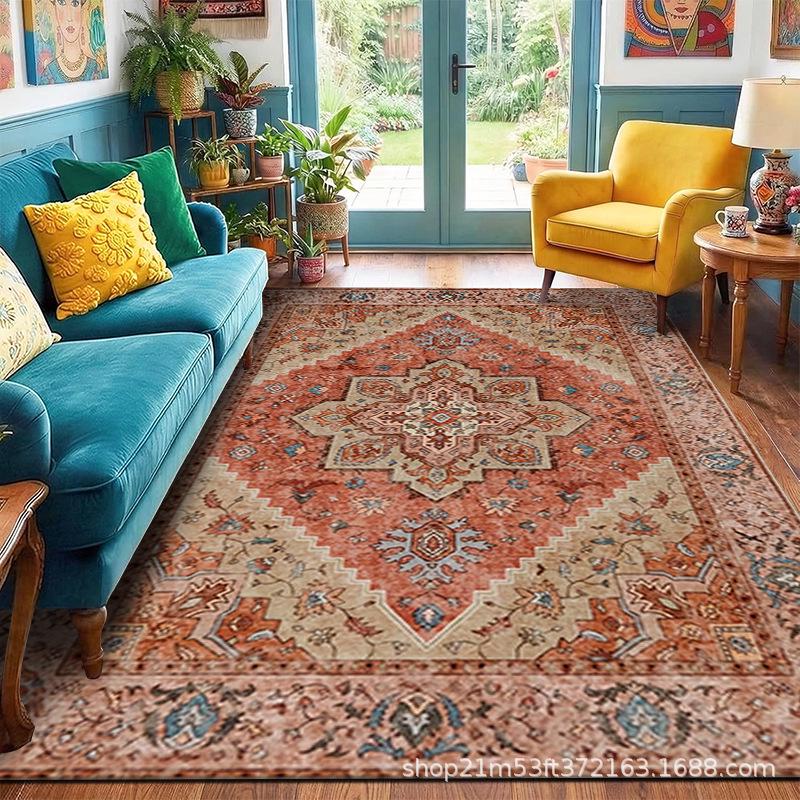 Persian Ethnic Style Living Room Carpet & Soft Home Blanket