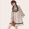 Vintage Kawaii Lolita Kleid Frauen Winter japanische süße Bär Stickerei Plüsch Tasche Cord Strap Midi Kleid weiches Mädchen