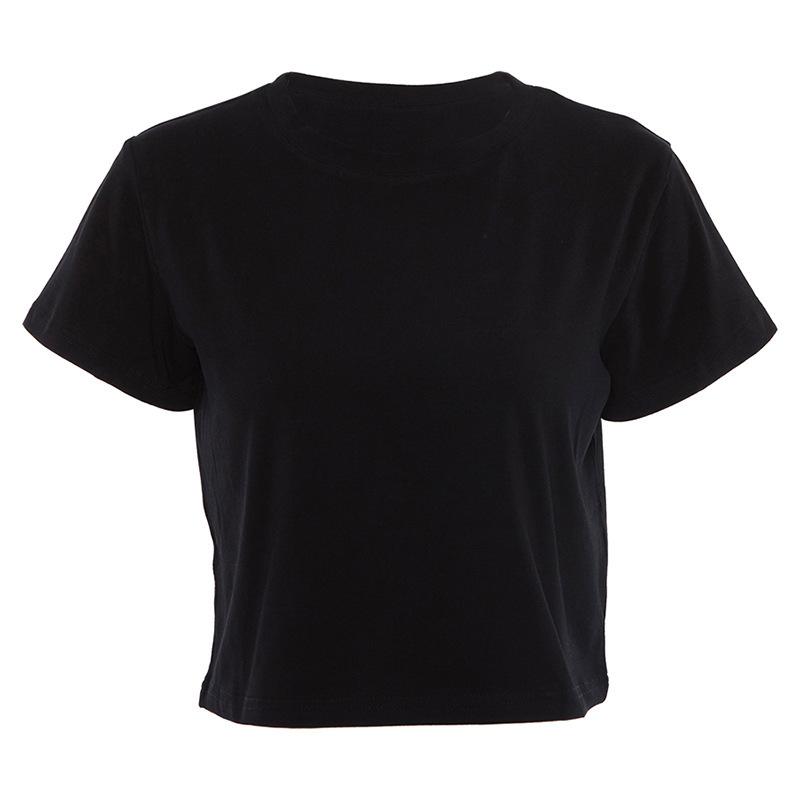 

European and American fashion new women s clothing summer solid color breathable versatile short-sleeved exposed button T-shirt S чёрный