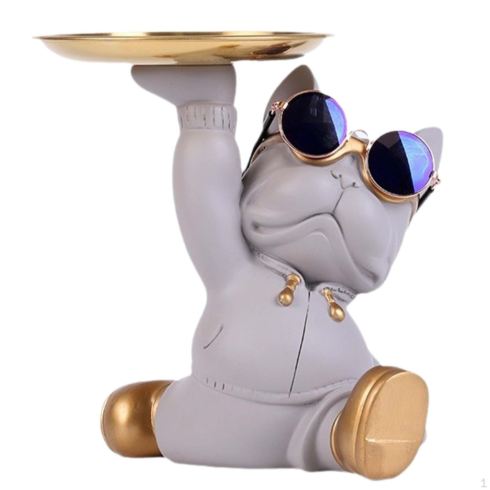 

Статуя бульдога, фигурка животного с лотком для хранения ключей, настольное украшение для гостиной