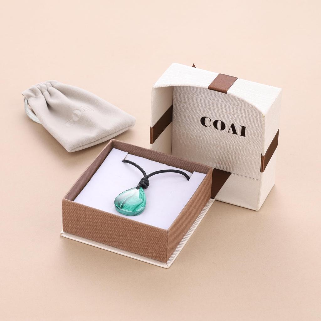 Malachite Teardrop Purification Amulet Leather Necklace for Women [KOAI]