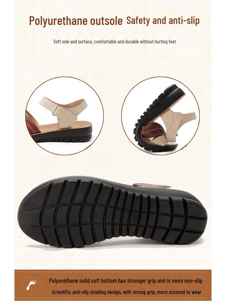 Dames Sommer Sandaler med Sklisikker Såle - Myk Såle, Lav Hæl for Middelaldrende og Eldre