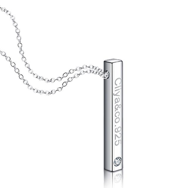 

Простая резьба по имени, геометрическая подвеска-колонна, колье, модное мужское и женское ожерелье из 100% стерлингового серебра 925 пробы, ювелирное изделие, подарок 46cm