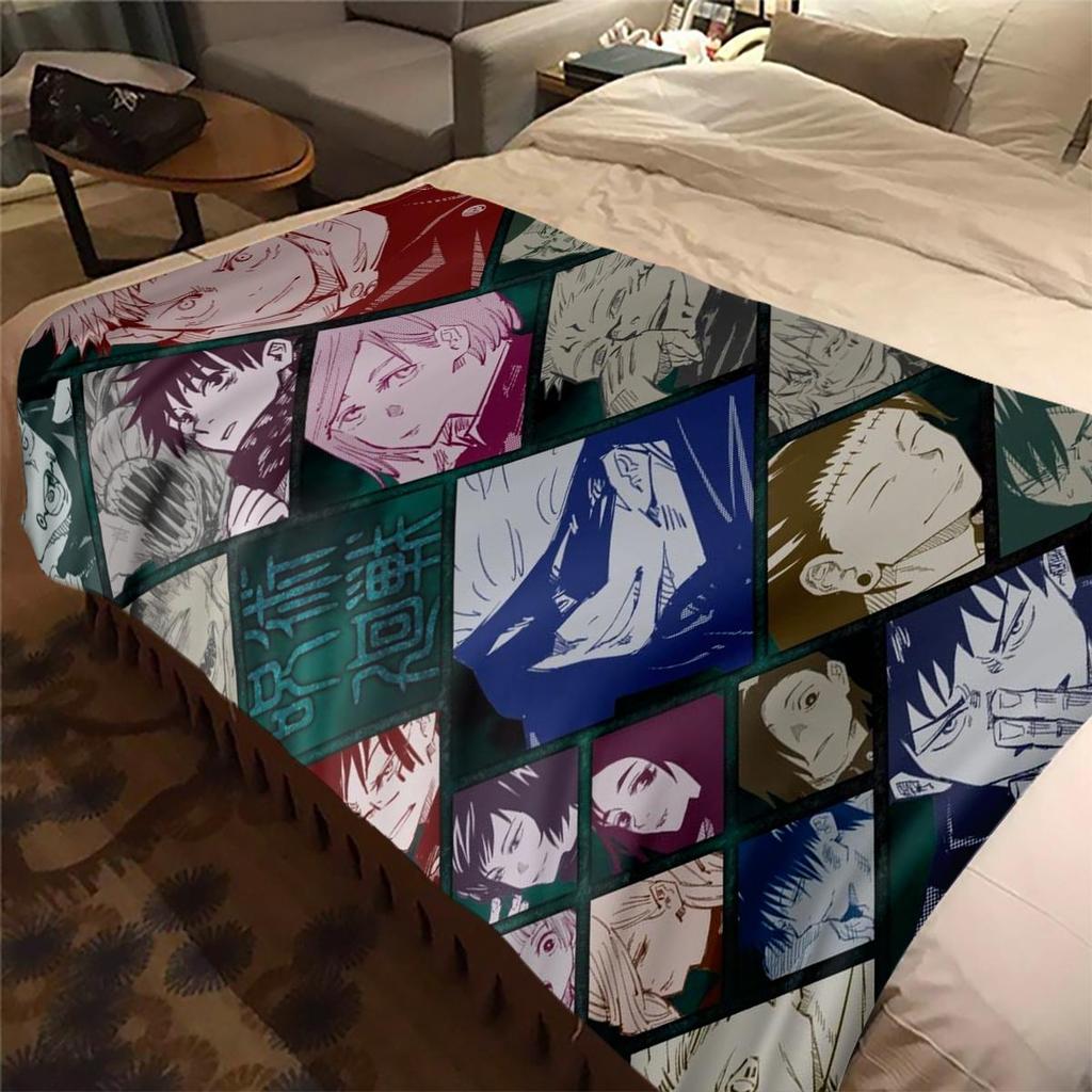 Jujutsu Kaisen Warm Flannel Blanket, Printed for Bed Sofa Chair, Ideal for Picnic Travel Home Decor -HYQ3