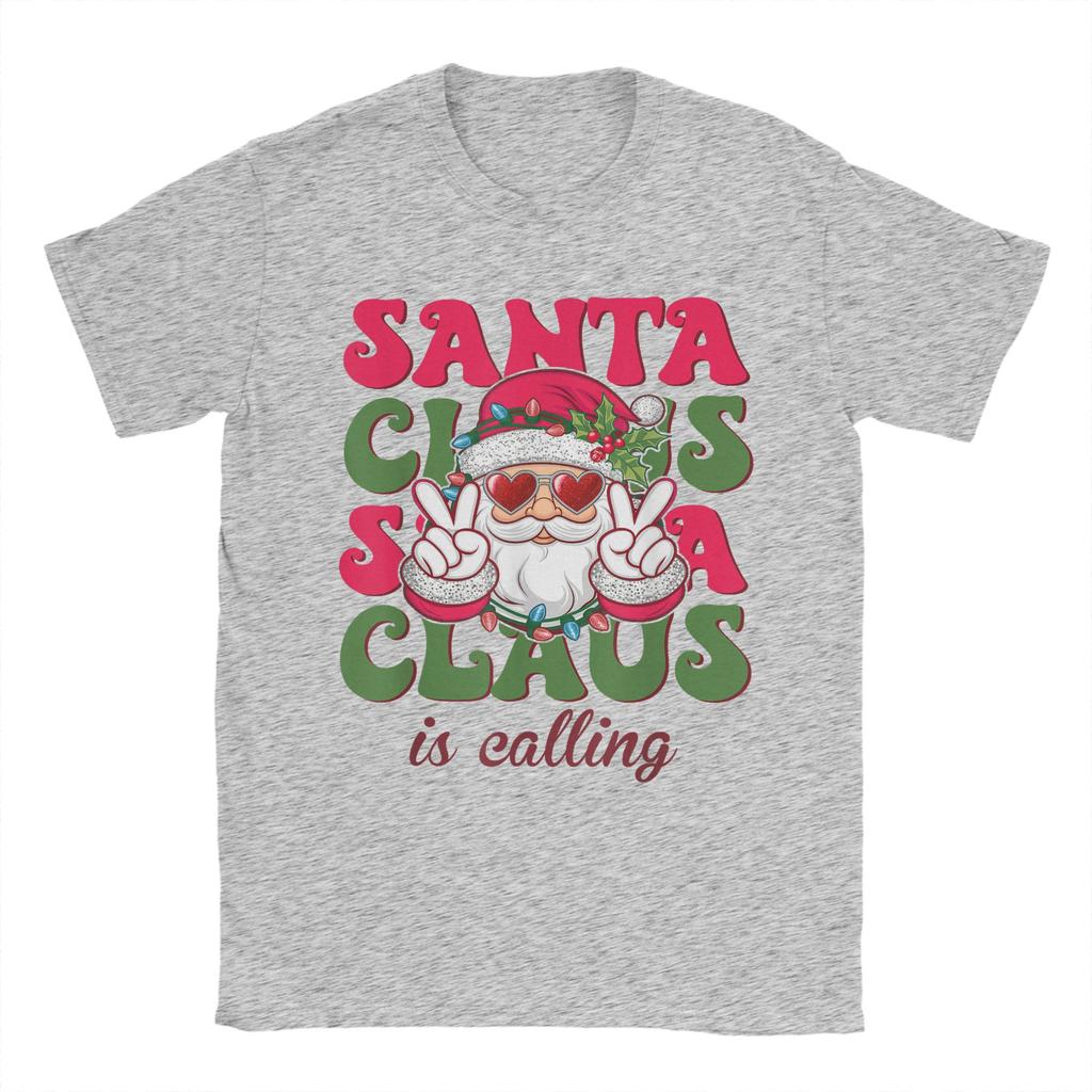 Merry Christmas Santa Clause is Calling Ringing in Holidays Men T Shirts  Fun Tee Shirt Short Sleeve Crew Neck T-Shirt Clothing
