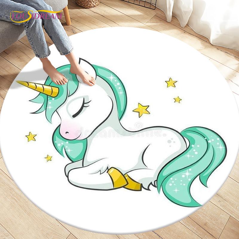 Children's Cartoon Cute Unicorn Animals Area Rug Round Carpets Rugs for Living Room,Kids Play Crawling Soft Non-slip Floor Mats