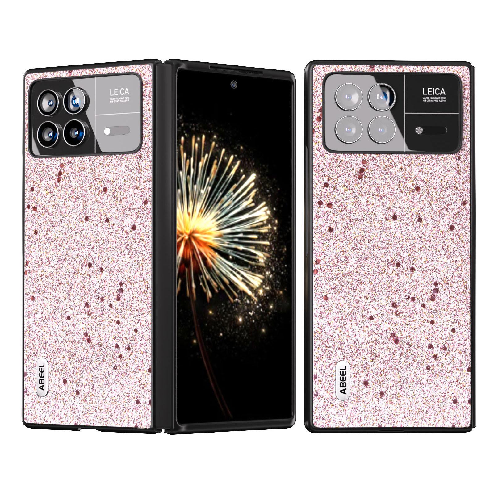 

ABEEL For Xiaomi Mix Fold 3 5G Glitter Phone Case PU Leather+PC Shockproof Protective Cover Pink