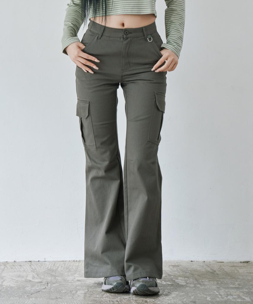 WAARFORWOMAN W1154 D-Ring Cargo Bootcut Pants_Charcoal