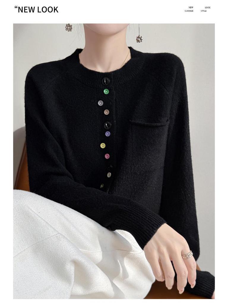 Colorful Button Cardigan: Spring Fashion, Versatile Round Neck, Long Sleeve Knit for Women