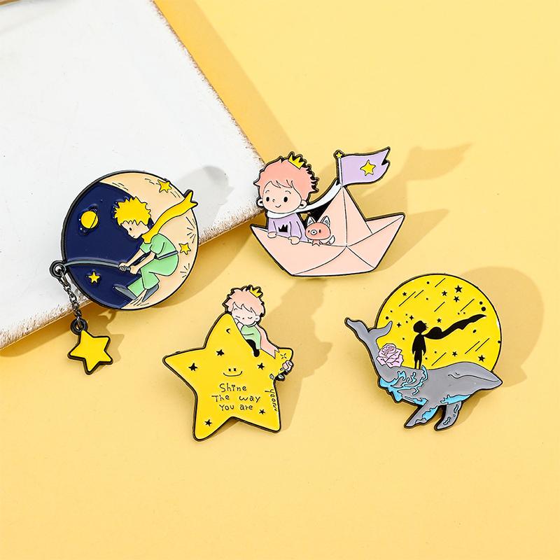Cute Cartoon Little Prince Moon Star Fairy Tale Enamel Brooch Pin Art Badge Jewelry Decorate Accessories