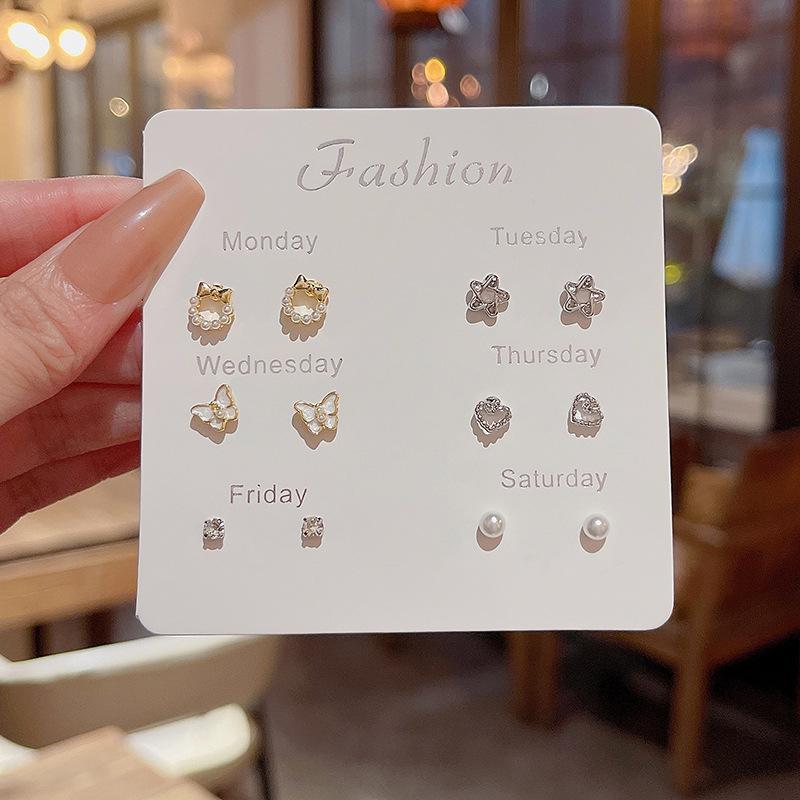 S925 Silver Needle Delicate Zircon Ear Set Small Stud Earrings