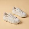 Glossy Heel Tab Sneakers Women Five Eyelet Platform Round Toe Slanted Vent Marks Thick Pale Shoes
