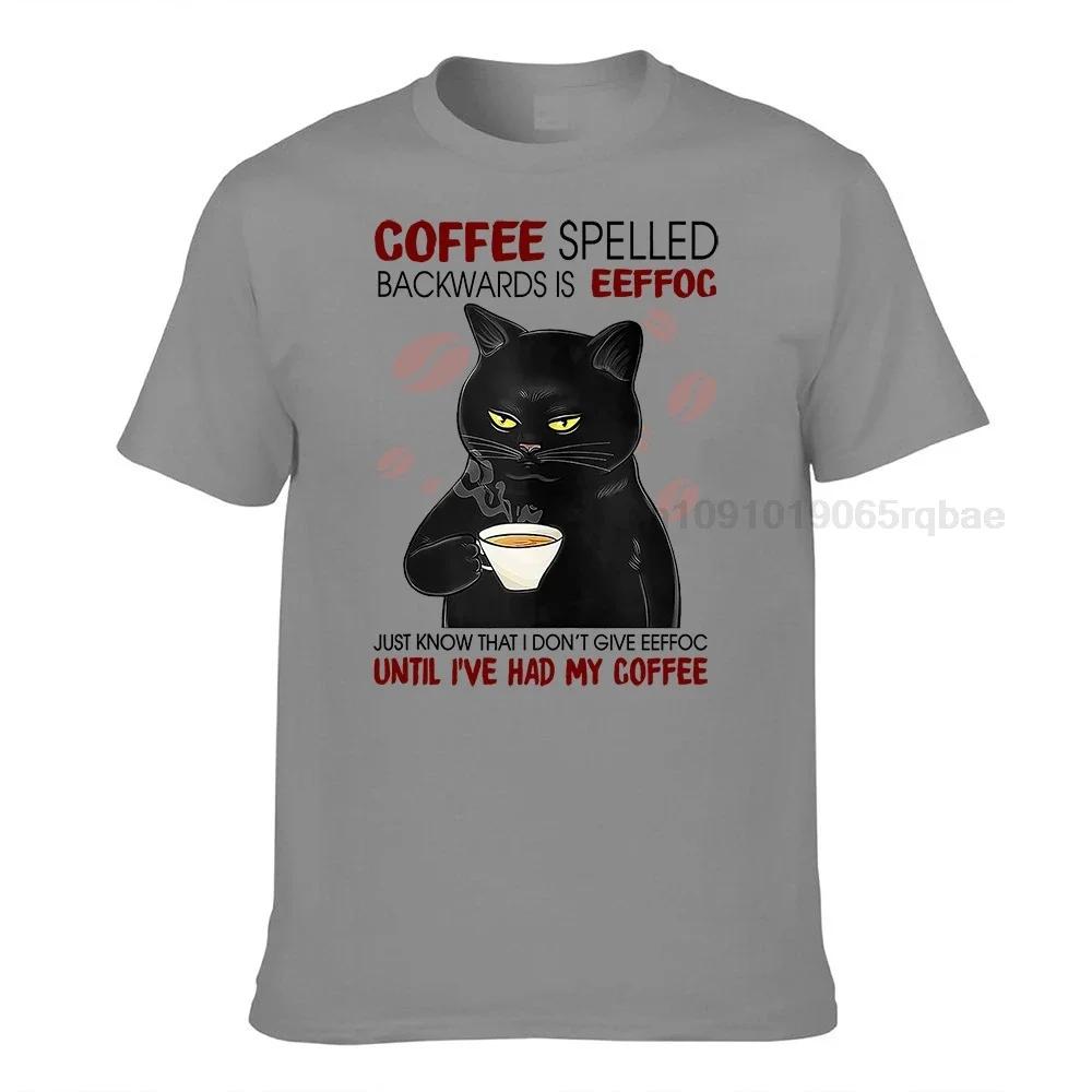 Funny Premium Premium Cotton Black Cat Coffee Spelled Backwards Is Eeffoc Funny Cat Coffee Lover Unisex Top T Shirt Vintage Tee