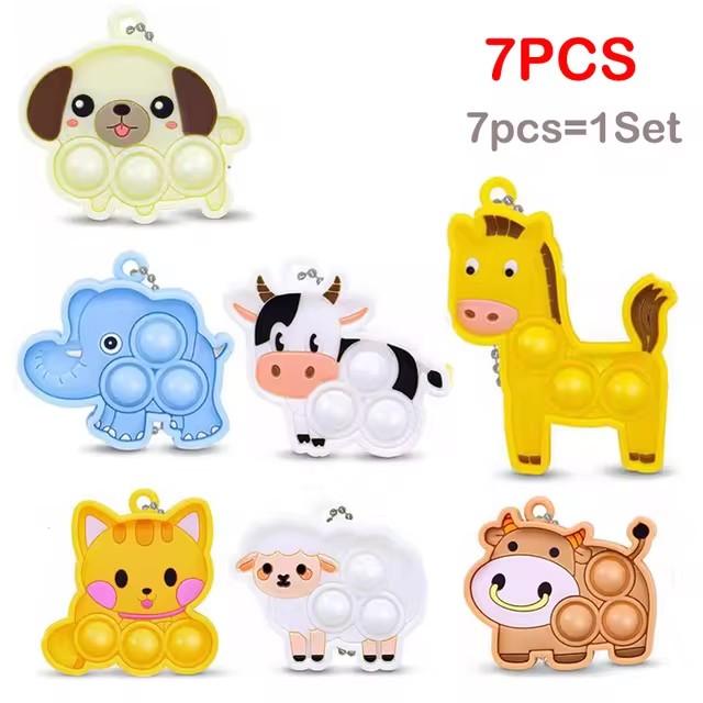 

7/14/21Pcs Cartoon Animal Pop Keychain Small Toys Kids Birthday Party Favors Guest Gift Goodie Bag Pinata Filler Baby Shower
