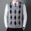 Men's Diamond Plaid V-neck Wool Knit Vest - Business Casual Sleeveless Sweater for Autumn/Winter