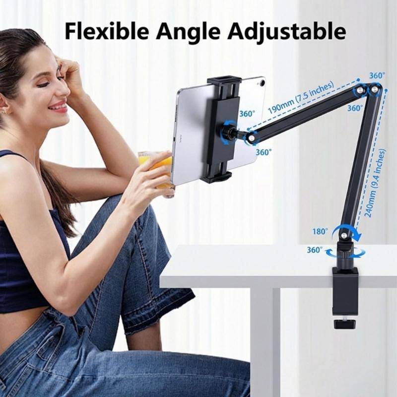 Adjustable Desktop Tablets Mount Holder With Ball Joint For Cooking Office And Video Calls Up To 13inches