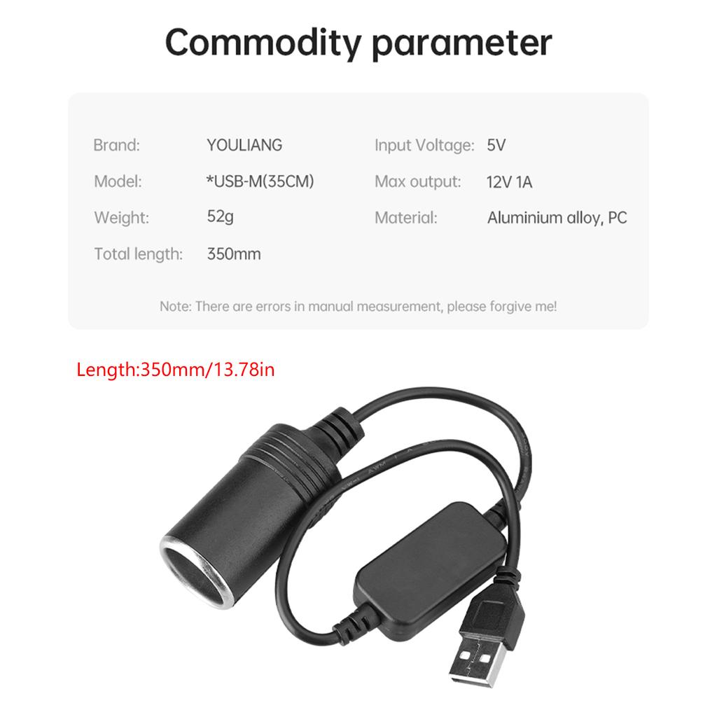 Cigarettes Lighter Adapter USB 5V to 12V Car Cigarettes Lighter Socket Female Converters Adapter Cord For Driving Recorders