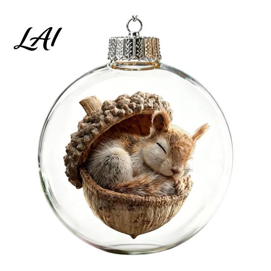 Decorative Xmas Tree Pendants Glowing Christmas Story Ornament Light‑Up Mini Animals Hanging Ball Ornament with Warm LED Transparent Balls