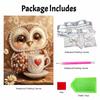 Framed Pearl Bead Painting Kit Cute Owl with Coffee Cup DIY Shiny Canvas Art Relaxing Craft Gift for Craft Lovers Home Decor 12345