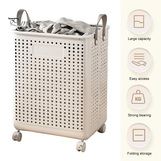 Dirty Clothes Basket Laundry with Wheels Large Capacity Handle Design Waterproof Slim Storage Box Hamper Breathable Mesh Holes Solution