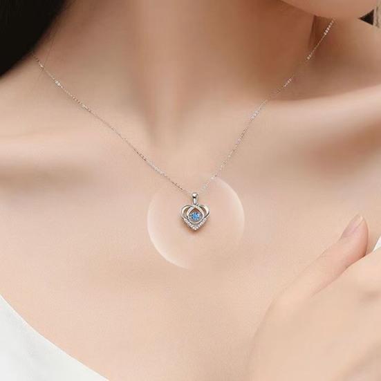 Yousheng 1 Set Hollow-Out Heart Necklace Bracelet Blue Rhinestone Necklace Love Heart Bracelet Women Jewelry Anniversary Valentine's Day Gift for Her