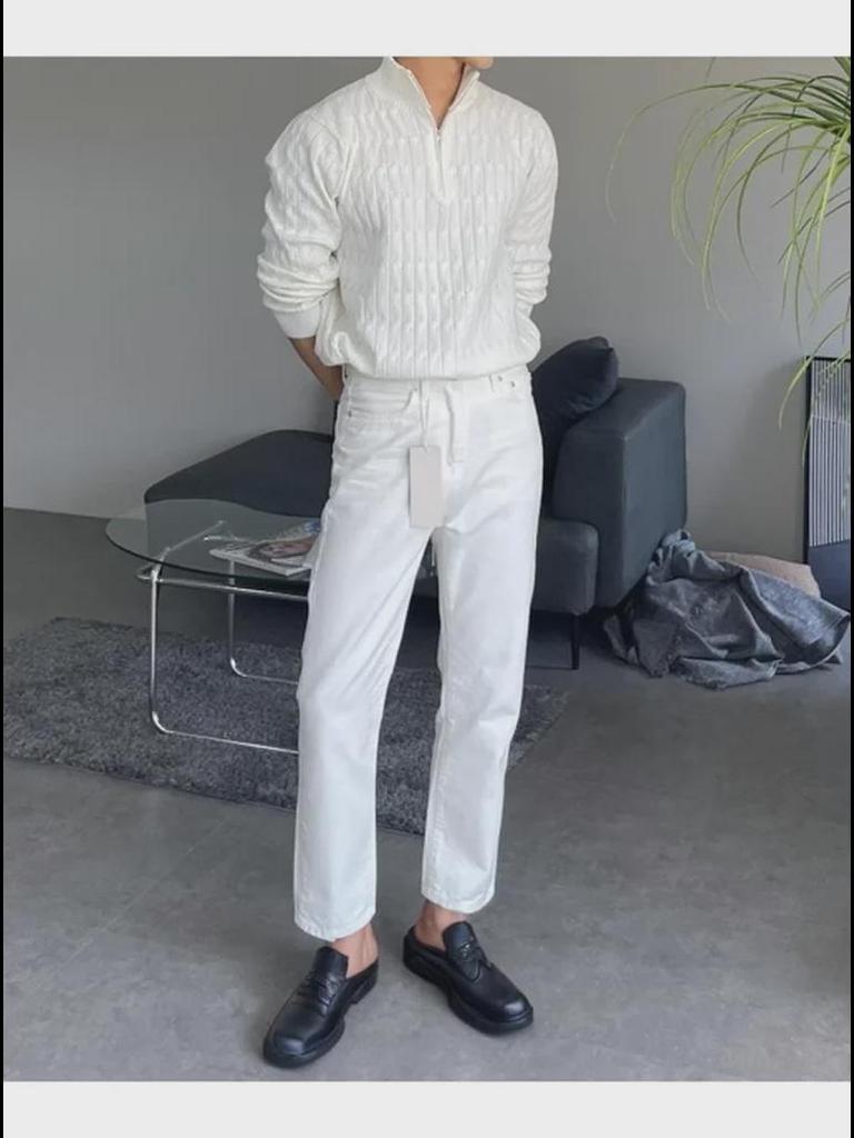 Modischer weißer Rollkragenpullover mit Reißverschluss für Herren