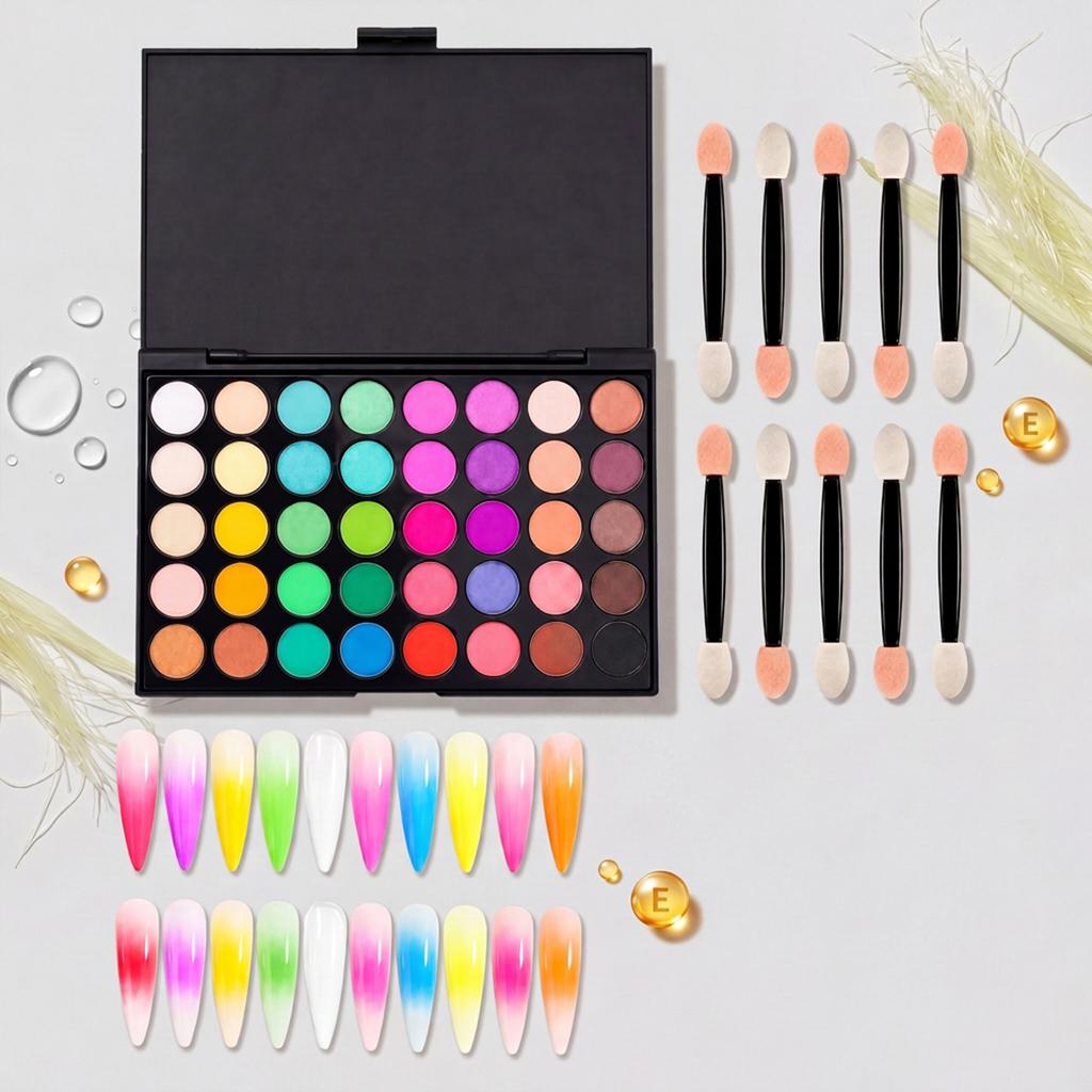 40 Colors Nail Powder Pigment Set Gradual Blending Nail Art Decoration Kit with Dual-ended Applicators for Easy Professional Use