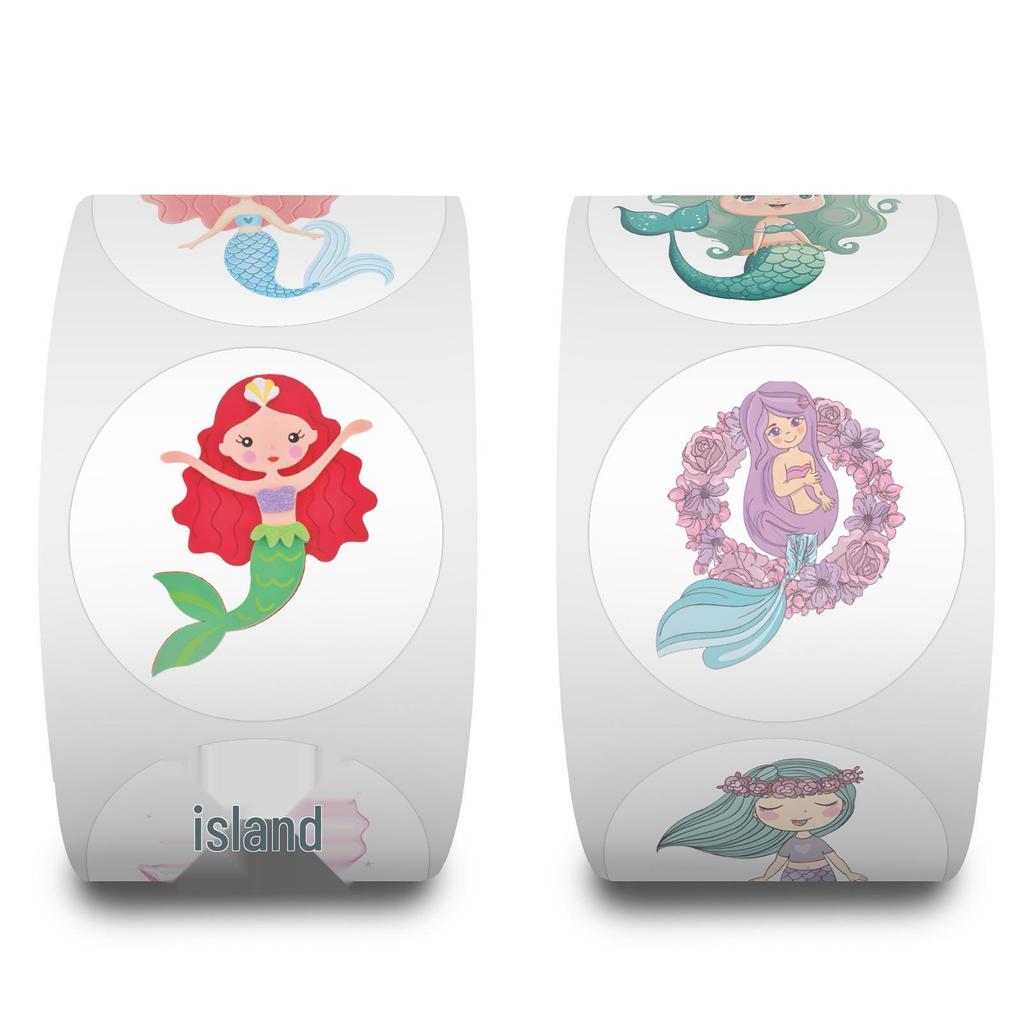 500 Sheets/Roll Cartoon Mermaid Adhesive Tape Stickers - DIY Decorative Waterproof Stationery Seals
