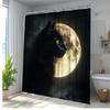 1Pc Black Cat Full Moon Shower Curtain - Enchanting Polyester Fabric With Starry Night Design, Includes 12 Hooks, 70. 8X70. 8 In