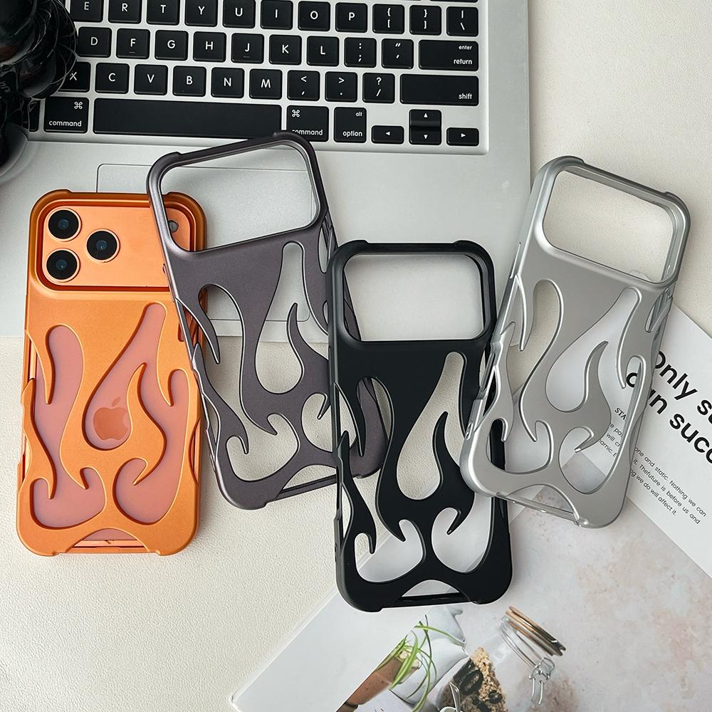 Orange Farbe 3D Hohlflamme Wärmeableitend Handyhülle Für iPhone 17 16 15 14 13 12 11 Pro Max Glitzer Weich Stoßfest Abdeckung