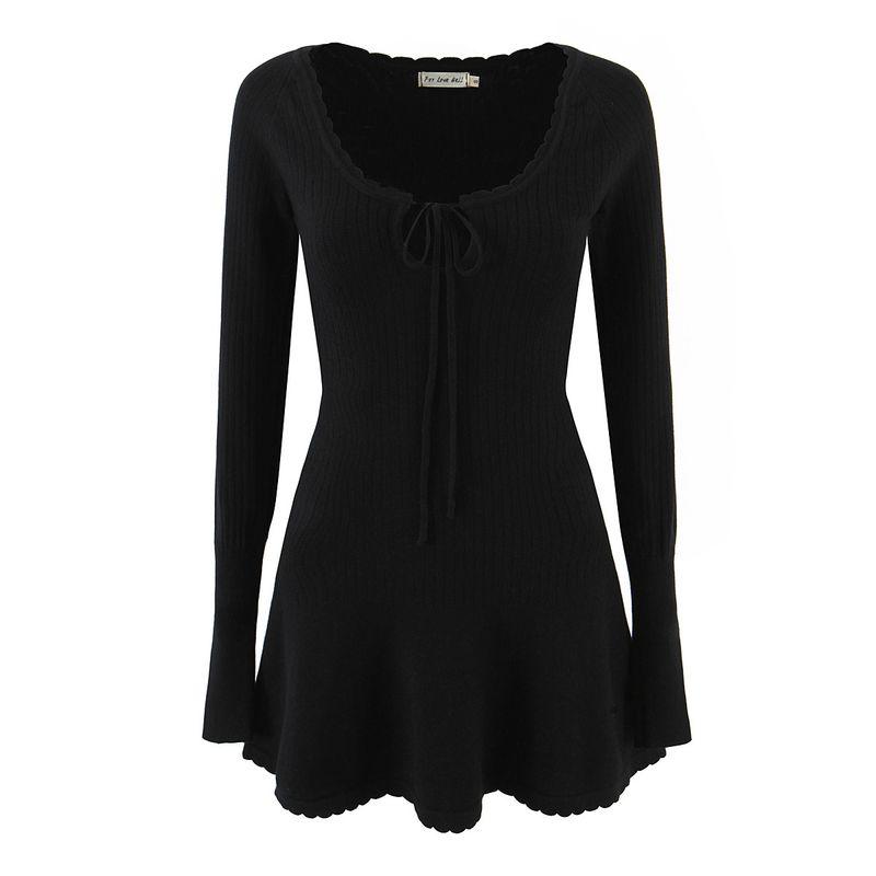 Zbzr Autumn New Women Clothes French Style Wavy Edge Chest Lace-up Slim Fit Sheath Long Sleeve Solid