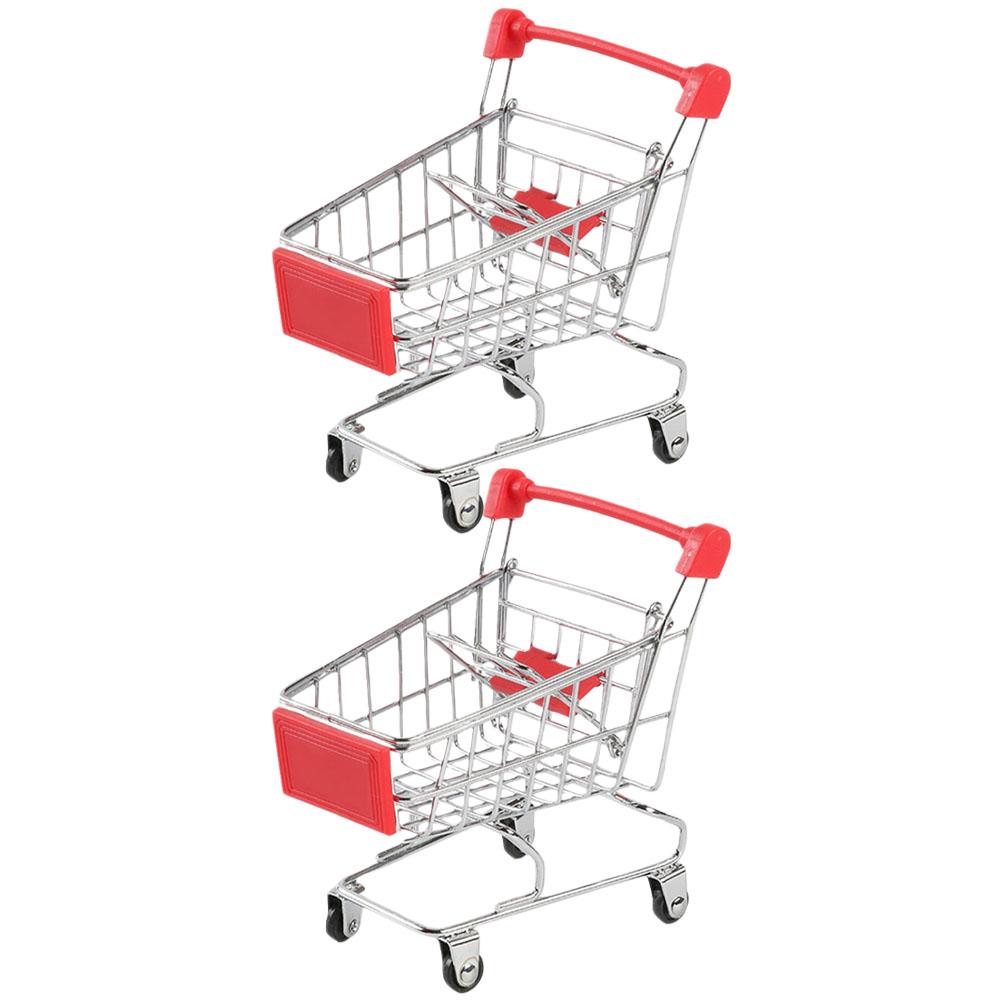 2 Pcs Mini Warenkorb Schreibtisch Spielzeug Kinder Pretend Spielen Miniatur Lagerung Supermarkt Trolley Baby Metall