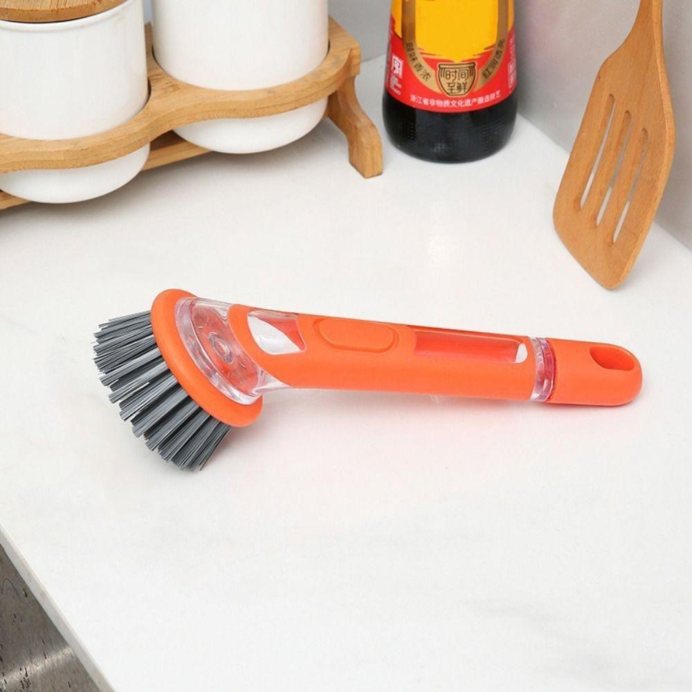 Press Cleaner Kitchen Pan Brush Non-Slip Dish Washing Scrubber Cookware Cleaner Brush  Kitchen Use