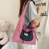 Lattice Denim Shoulder Bag Cloth Canvas Tote Bag Vintage Double Sided Plaid Denim Vest Bag  Women
