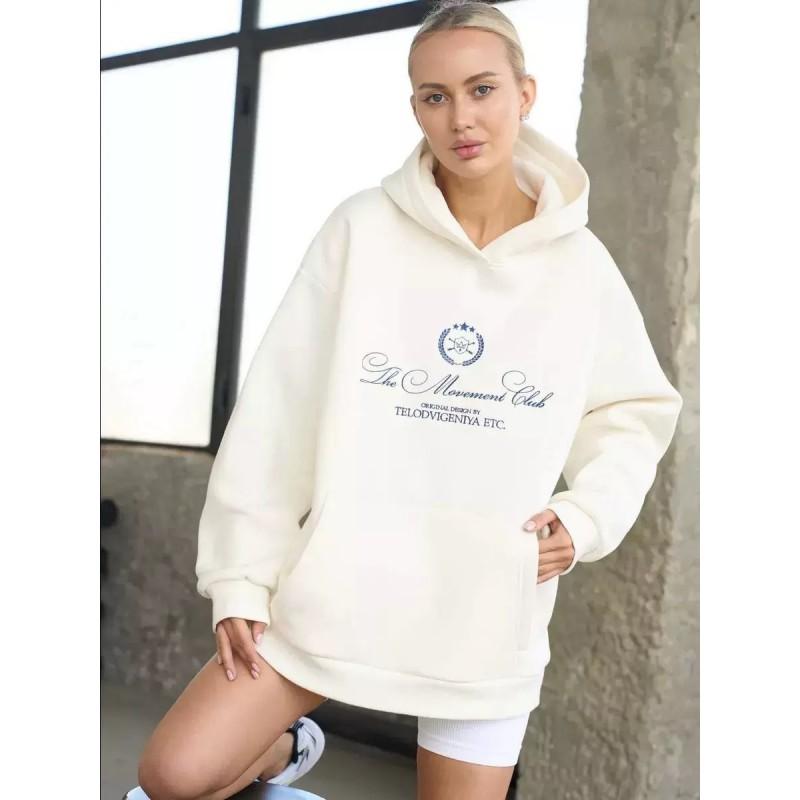 Womens Fleece Hooded Sweatshirt Casual Letter Print Loose Fit Fall Winter Couple Top