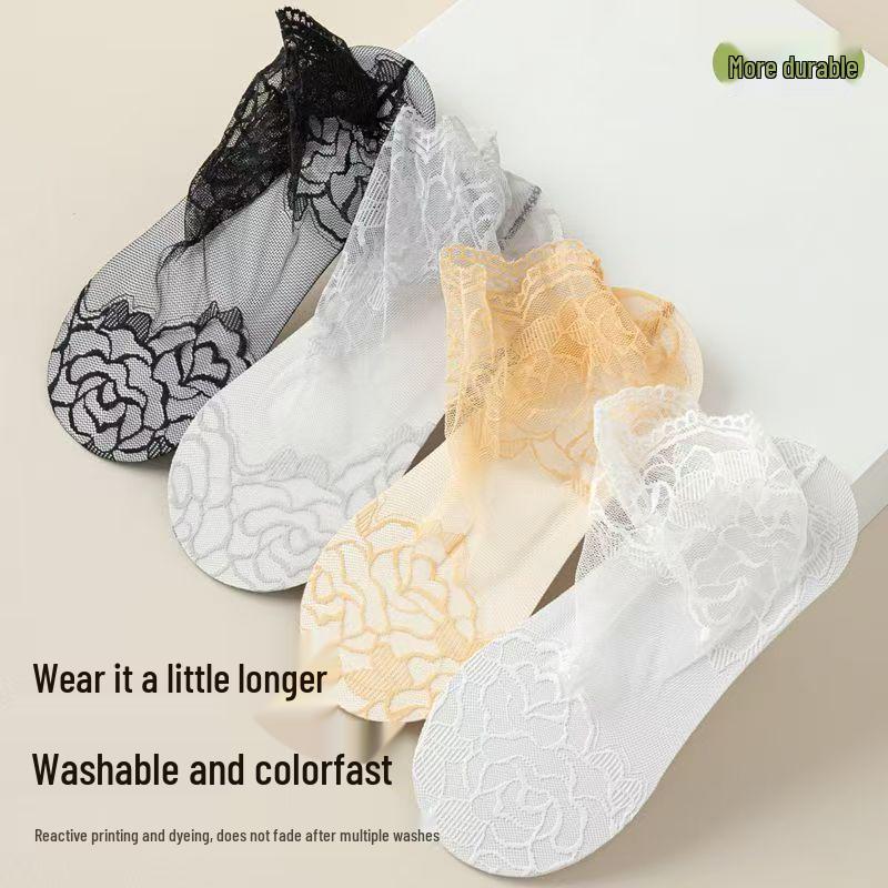 Korean Style Mid-Calf Lace Ankle Socks - Breathable, Anti-Snag Mesh for Spring/Summer
