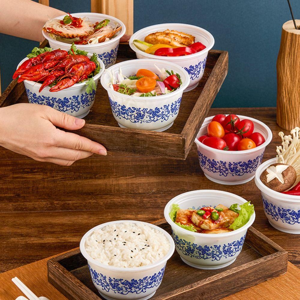 40pcs Resistant To Deformation Disposable Plastic Bowl Round Restaurant Bowl Family Gathering