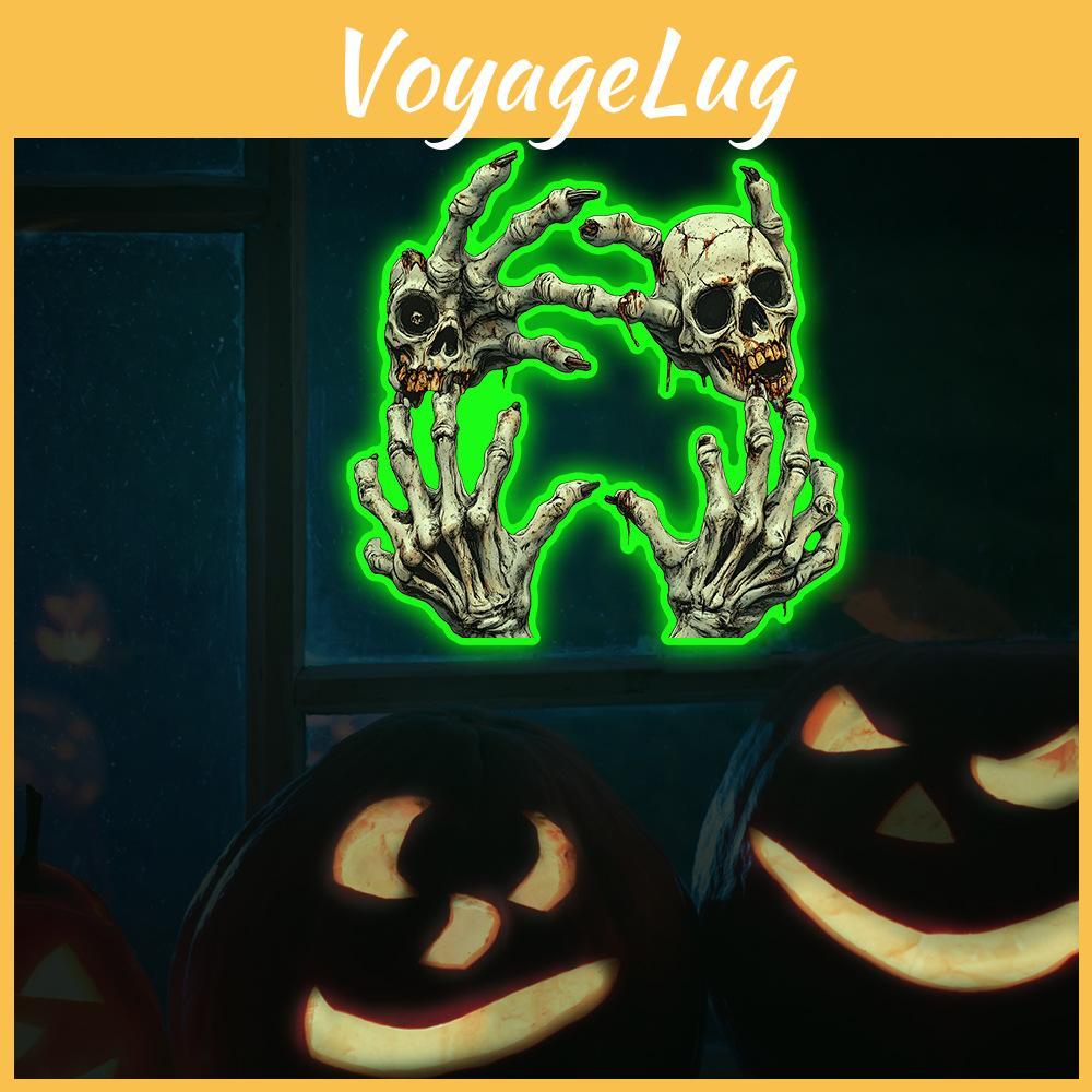 Grüner Halloween Leucht-Totenkopf Handflächenaufkleber Wandsticker für Heim- und Büroräume