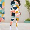 Women Plus Size Round Neck Long Sleeve Printed Two Piece Set Gray Black White Fitted Top And Pants