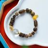 Yingge Qi Nan Agarwood Bracelet with Amber and 925 Silver Spacer (No Artificial Oil Injection)