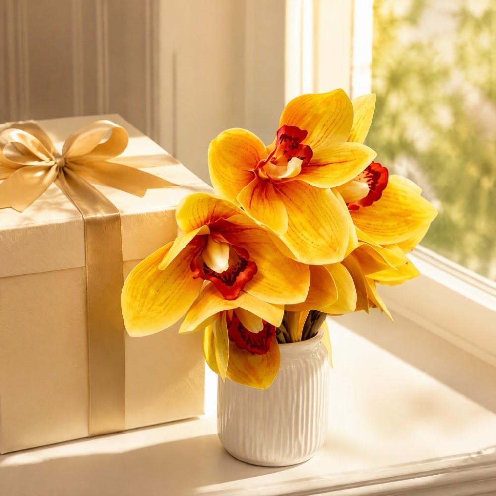 3D Printed Faux Orchid Decor 6 Stems Fake Orchid Bouquet Silk Orchid Decorations Table Centerpiece