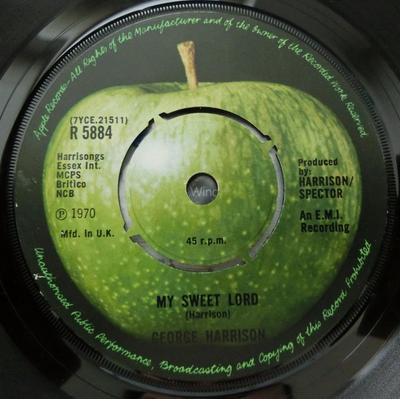 7inch Record GEORGE HARRISON - My Sweet Lord  R5884 Apple Records 1971 UK Rock Used