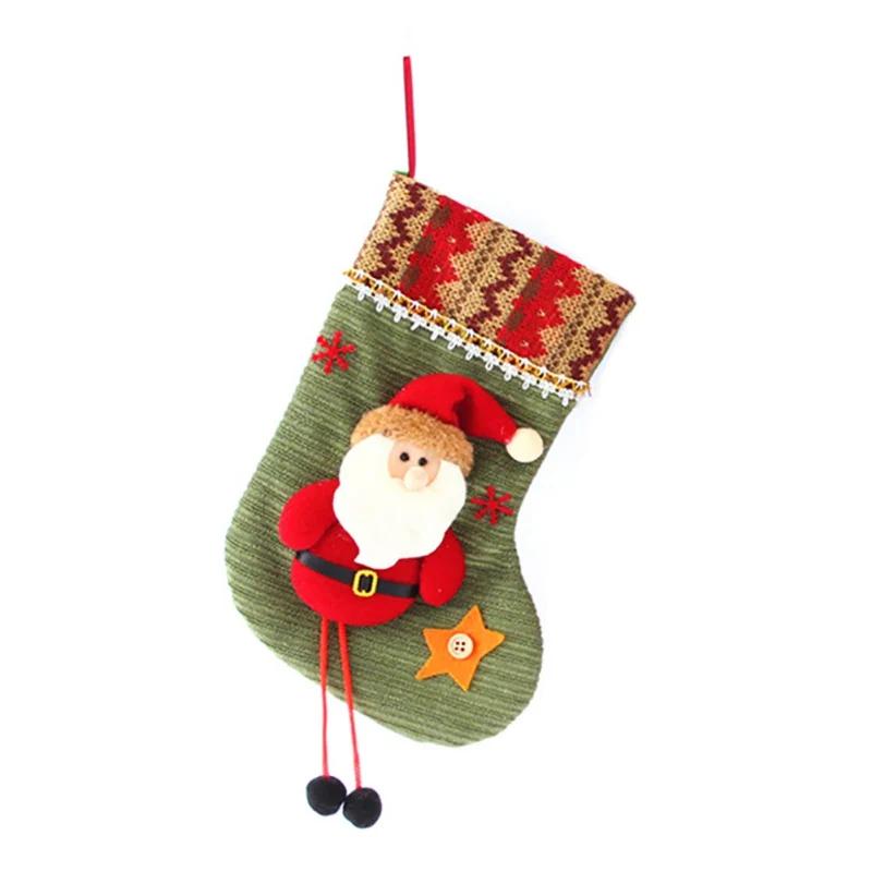 Cute Christmas Stockings Socks Fireplace Hanging Stockings Plush Personalized Home Party Decoration with Snowman Santa Elk Bear