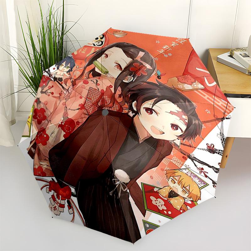 

1pc Japanese Style Umbrella with Daruma Doll and Cherry Blossoms - Automatic Opening, Portable 3-Fold Design, 8-Bone Iron Frame, Outdoor for Fans, Tra