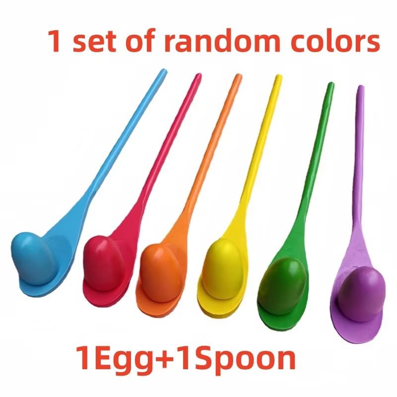 

1/6 Set Wooden Egg and Spoon Race Game Kids Adult Family Party Outdoor Birthday Sport Toy Educational Balance Training Toys