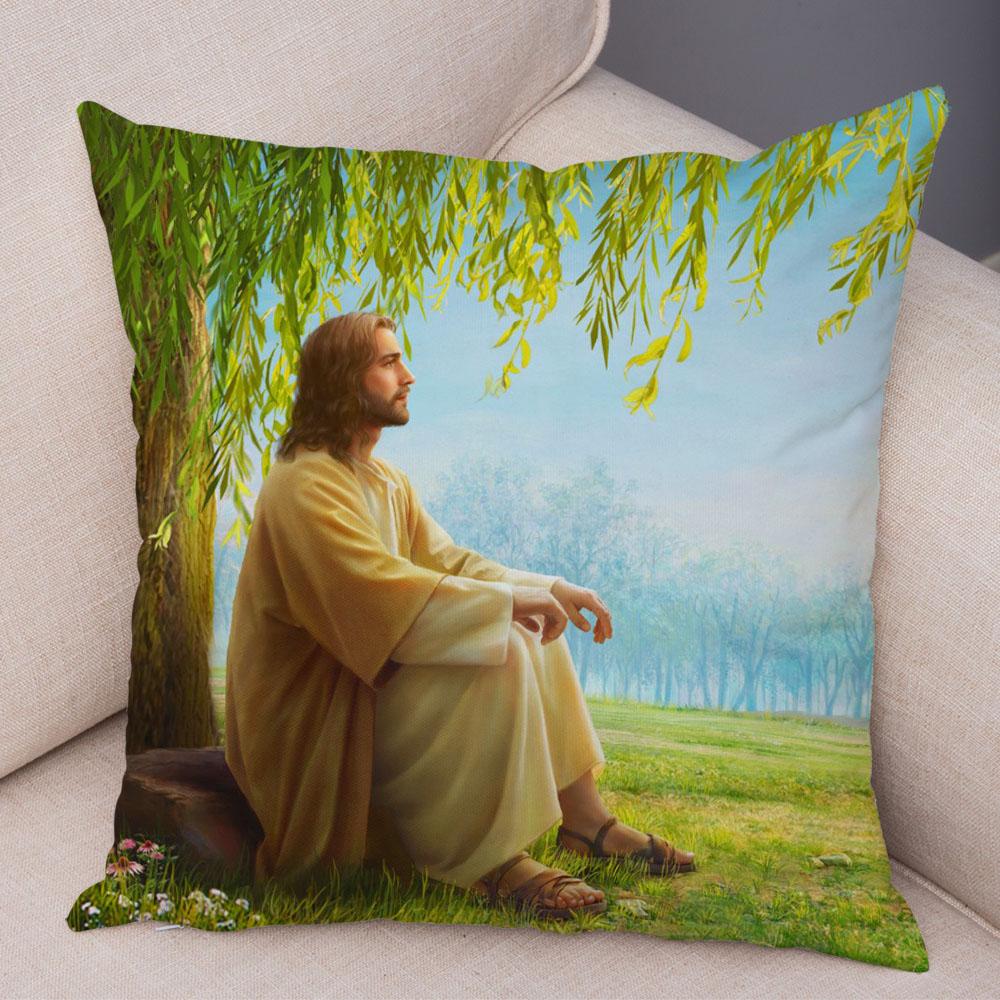 Vintage Jesus Christ Cushion Cover for Sofa Home Decor Colorful Cartoon Christ Savior Pillow Case Soft Plush Pillowcase xcm