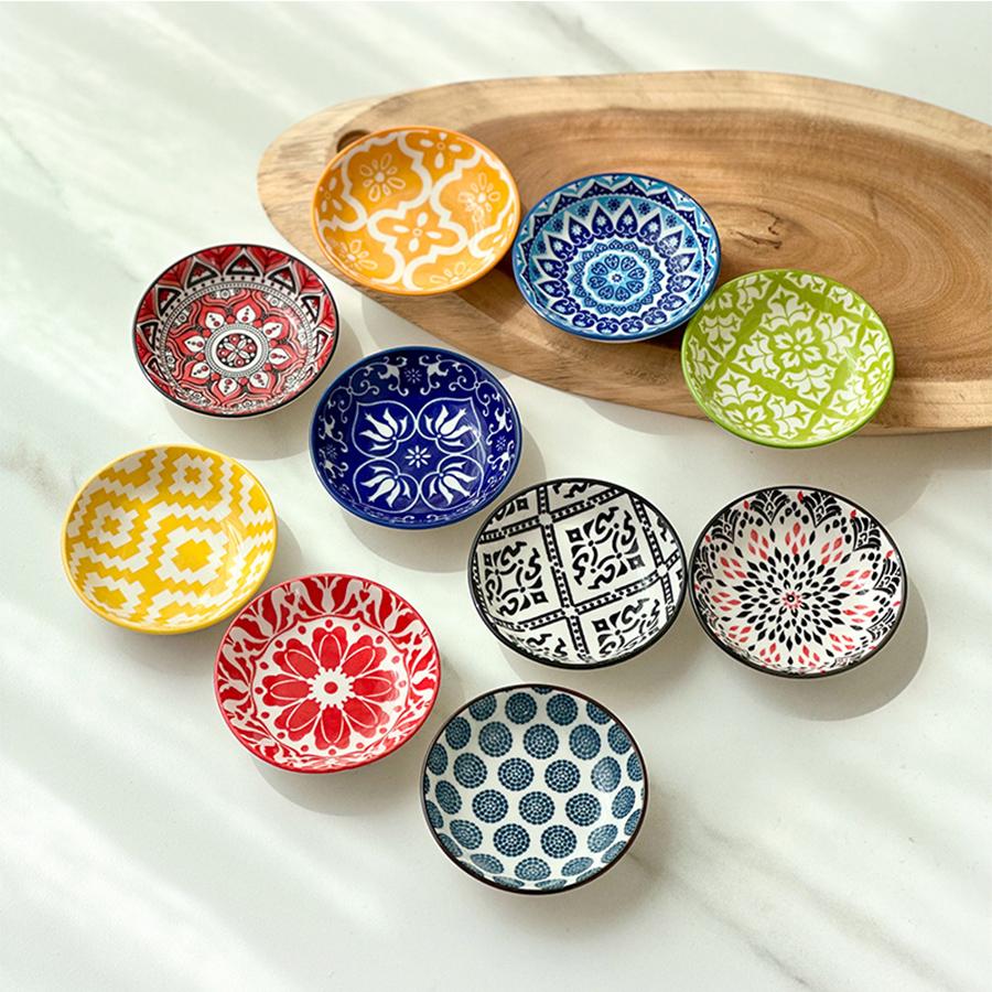 6/10 Pieces of Ceramic Condiment Dishes, Bohemian Plates, Sauce Dishes, Household Soy Sauce Vinegar Spice Dishes, Suitable for Home Kitchens